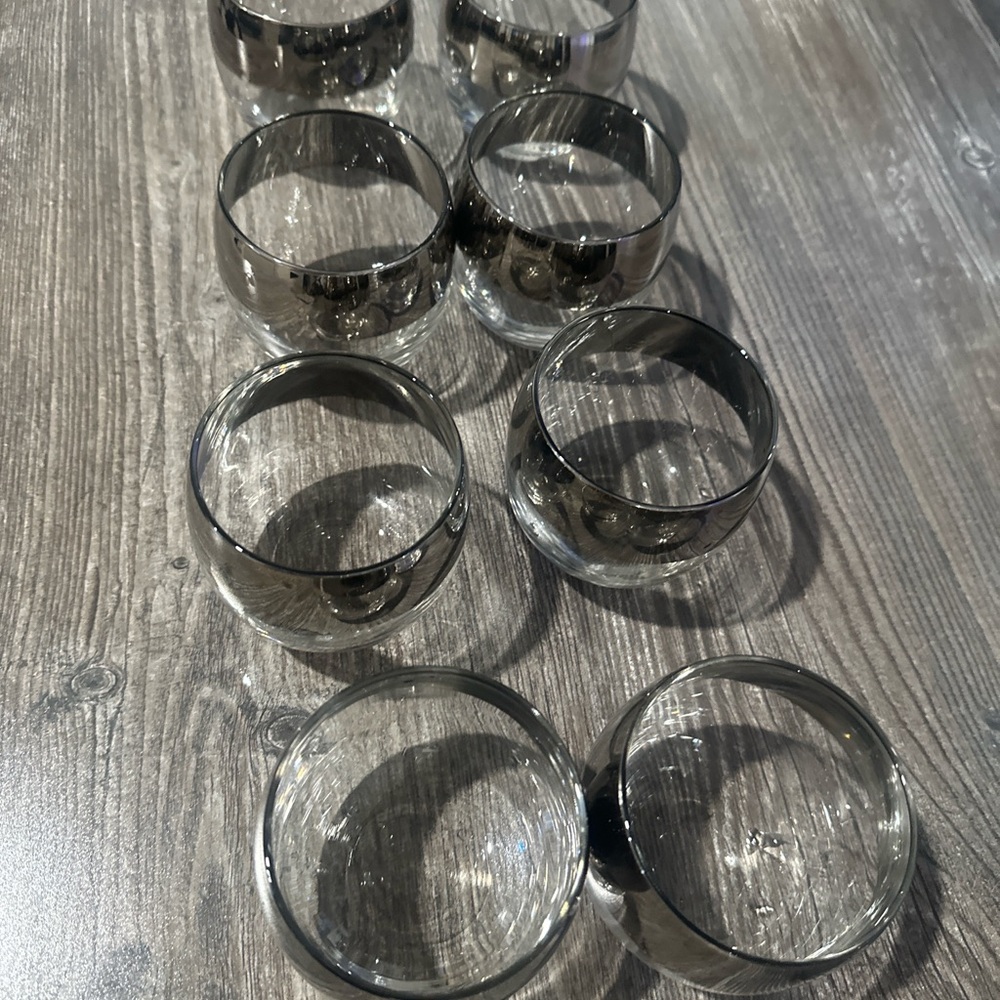 Vintage Smoke Gray Silver Rim Cocktail Glasses – Set of 8
